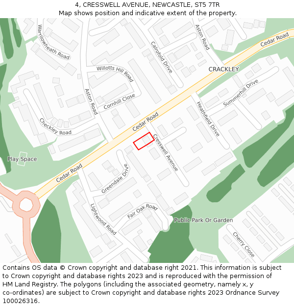 4, CRESSWELL AVENUE, NEWCASTLE, ST5 7TR: Location map and indicative extent of plot