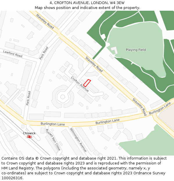 4, CROFTON AVENUE, LONDON, W4 3EW: Location map and indicative extent of plot