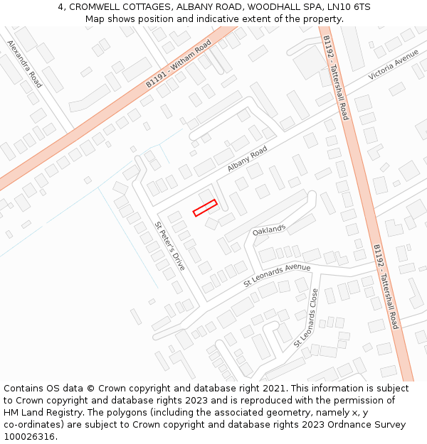 4, CROMWELL COTTAGES, ALBANY ROAD, WOODHALL SPA, LN10 6TS: Location map and indicative extent of plot