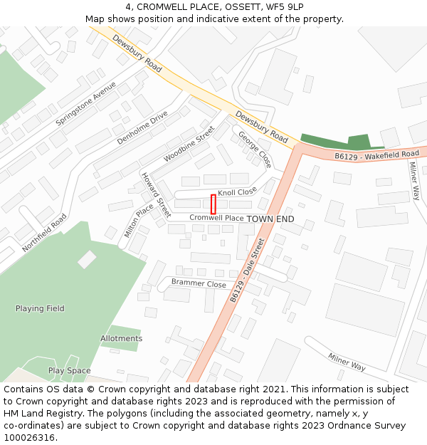 4, CROMWELL PLACE, OSSETT, WF5 9LP: Location map and indicative extent of plot
