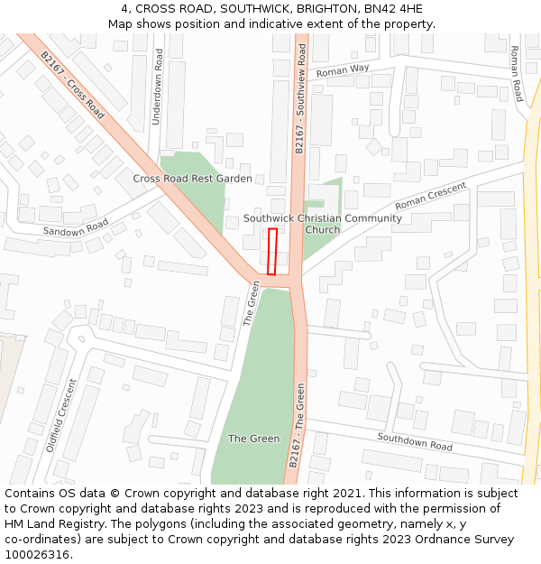 4, CROSS ROAD, SOUTHWICK, BRIGHTON, BN42 4HE: Location map and indicative extent of plot