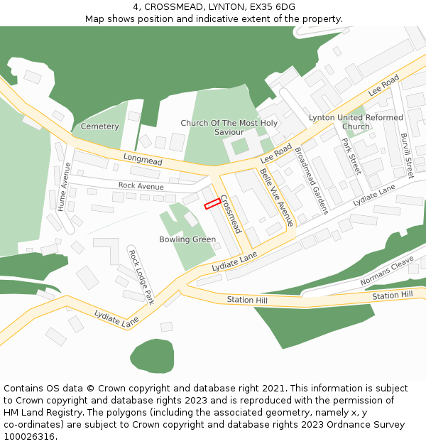 4, CROSSMEAD, LYNTON, EX35 6DG: Location map and indicative extent of plot