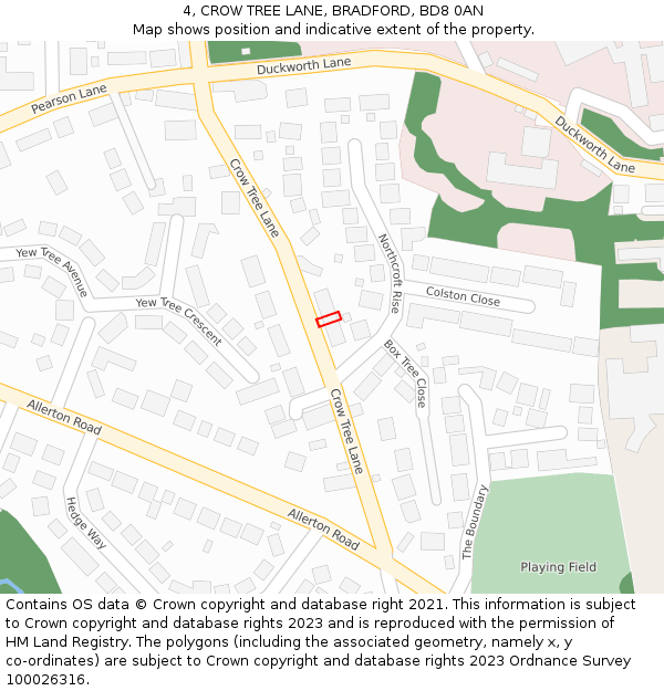 4, CROW TREE LANE, BRADFORD, BD8 0AN: Location map and indicative extent of plot