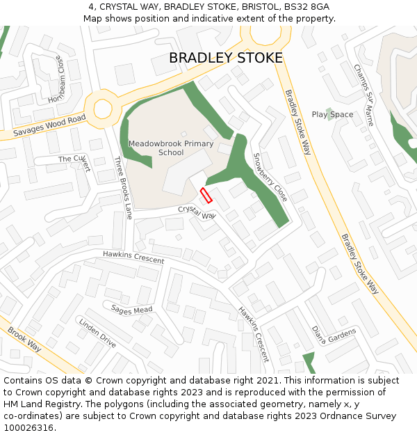 4, CRYSTAL WAY, BRADLEY STOKE, BRISTOL, BS32 8GA: Location map and indicative extent of plot