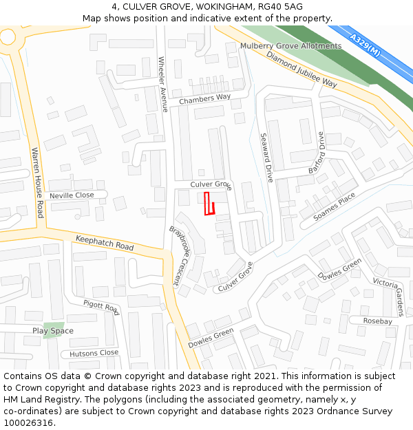 4, CULVER GROVE, WOKINGHAM, RG40 5AG: Location map and indicative extent of plot