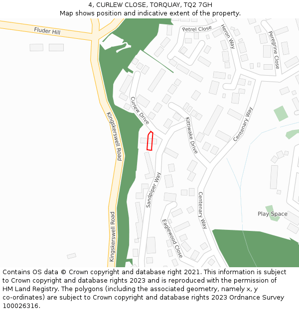 4, CURLEW CLOSE, TORQUAY, TQ2 7GH: Location map and indicative extent of plot