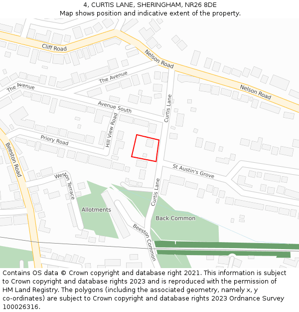 4, CURTIS LANE, SHERINGHAM, NR26 8DE: Location map and indicative extent of plot