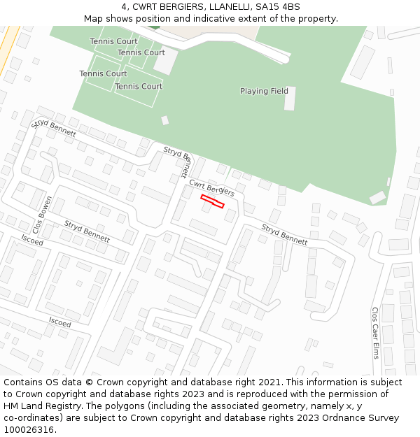 4, CWRT BERGIERS, LLANELLI, SA15 4BS: Location map and indicative extent of plot