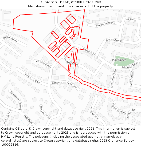 4, DAFFODIL DRIVE, PENRITH, CA11 8WR: Location map and indicative extent of plot