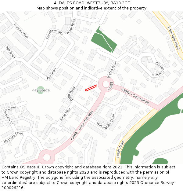 4, DALES ROAD, WESTBURY, BA13 3GE: Location map and indicative extent of plot