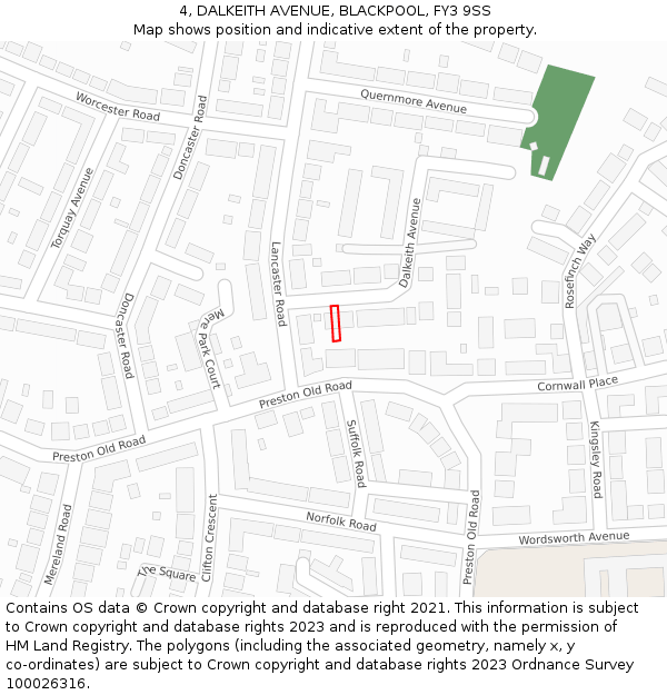 4, DALKEITH AVENUE, BLACKPOOL, FY3 9SS: Location map and indicative extent of plot