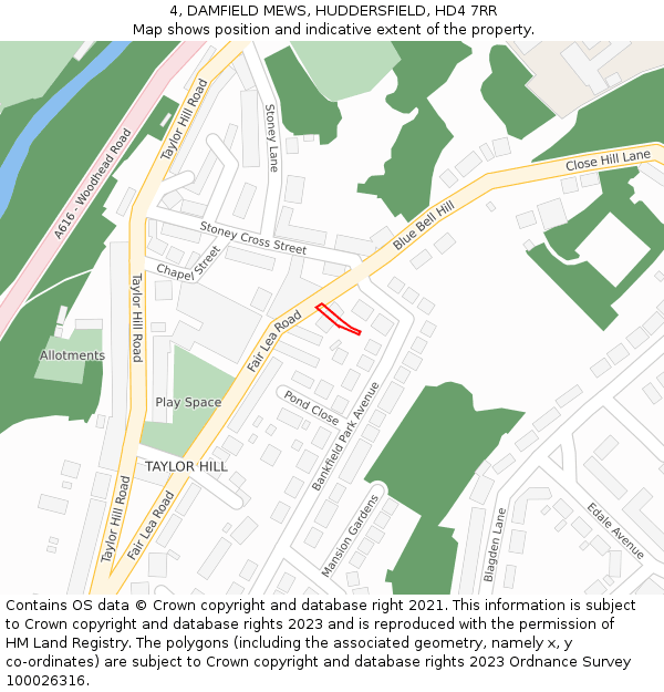 4, DAMFIELD MEWS, HUDDERSFIELD, HD4 7RR: Location map and indicative extent of plot