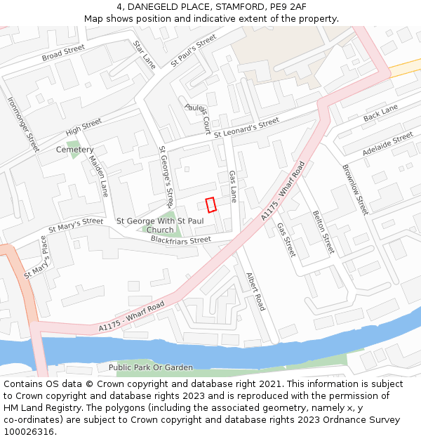 4, DANEGELD PLACE, STAMFORD, PE9 2AF: Location map and indicative extent of plot