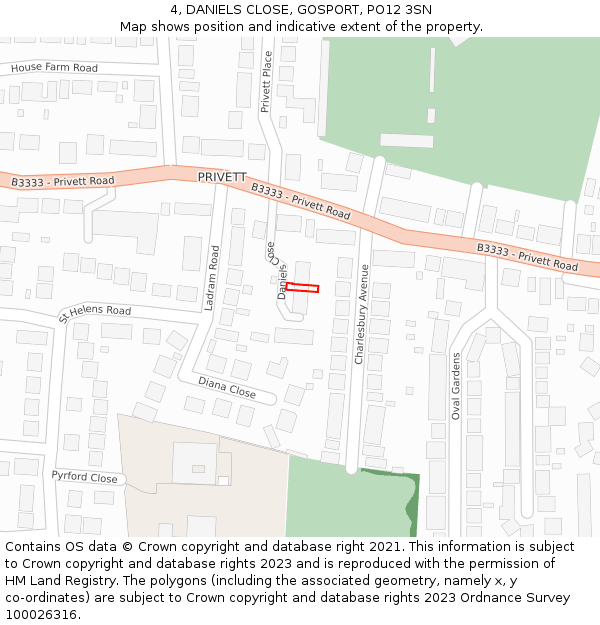 4, DANIELS CLOSE, GOSPORT, PO12 3SN: Location map and indicative extent of plot