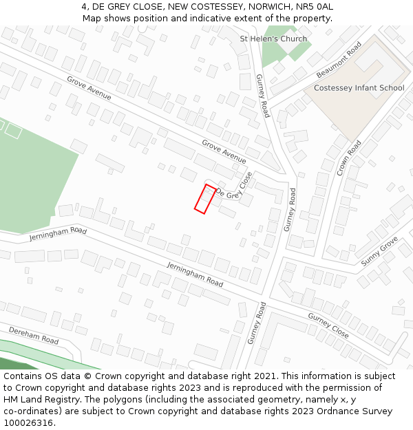 4, DE GREY CLOSE, NEW COSTESSEY, NORWICH, NR5 0AL: Location map and indicative extent of plot