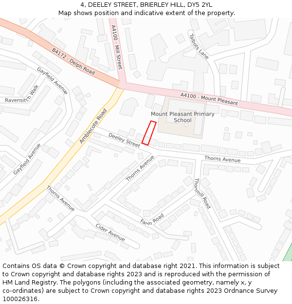 4, DEELEY STREET, BRIERLEY HILL, DY5 2YL: Location map and indicative extent of plot