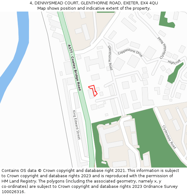 4, DENNYSMEAD COURT, GLENTHORNE ROAD, EXETER, EX4 4QU: Location map and indicative extent of plot