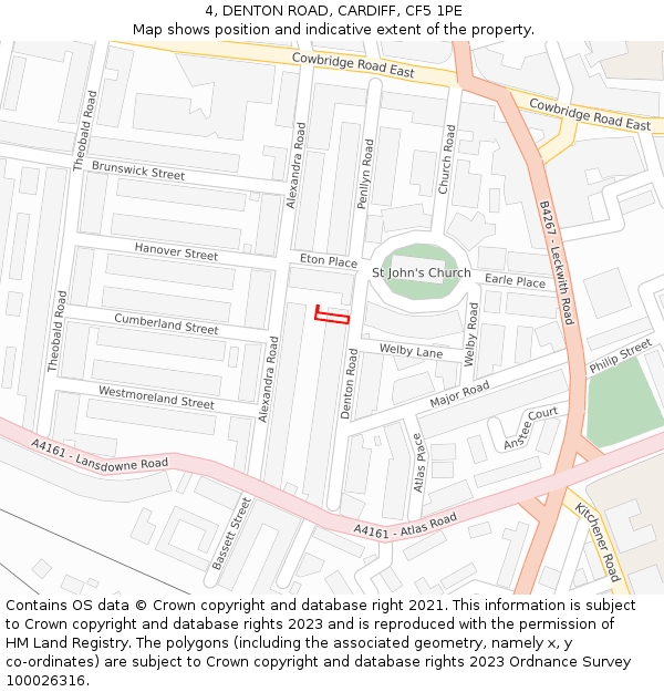 4, DENTON ROAD, CARDIFF, CF5 1PE: Location map and indicative extent of plot