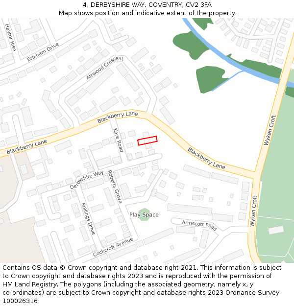 4, DERBYSHIRE WAY, COVENTRY, CV2 3FA: Location map and indicative extent of plot