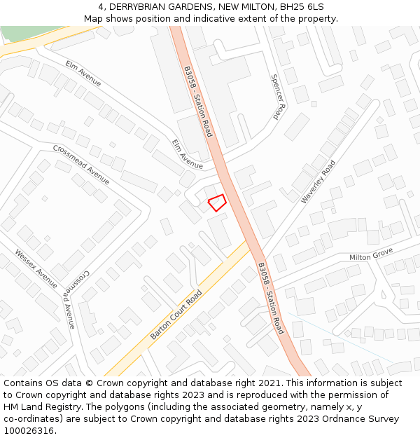 4, DERRYBRIAN GARDENS, NEW MILTON, BH25 6LS: Location map and indicative extent of plot