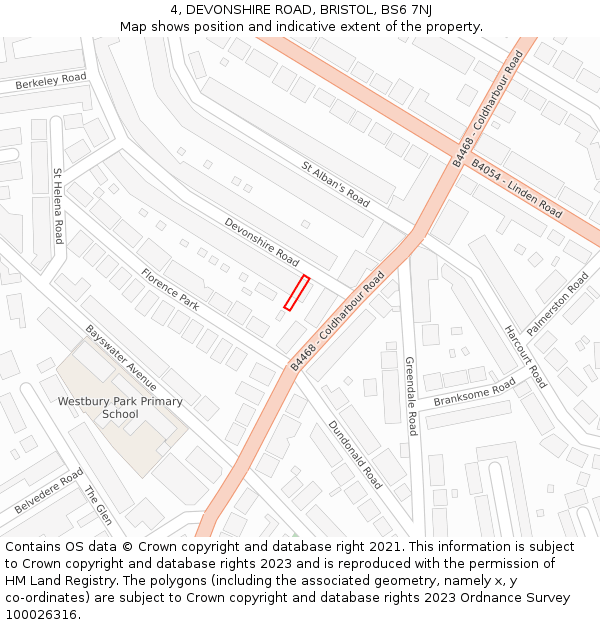 4, DEVONSHIRE ROAD, BRISTOL, BS6 7NJ: Location map and indicative extent of plot