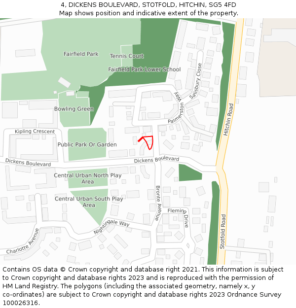 4, DICKENS BOULEVARD, STOTFOLD, HITCHIN, SG5 4FD: Location map and indicative extent of plot