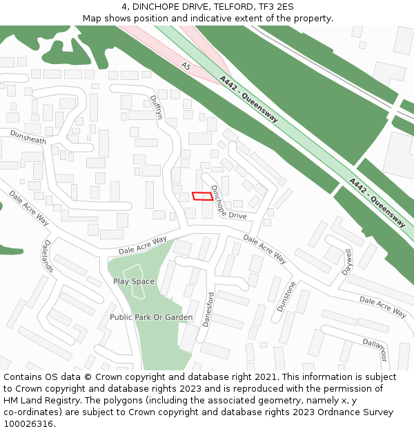 4, DINCHOPE DRIVE, TELFORD, TF3 2ES: Location map and indicative extent of plot