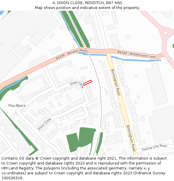4, DIXON CLOSE, REDDITCH, B97 6AD: Location map and indicative extent of plot