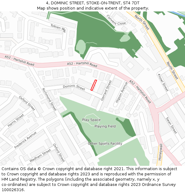 4, DOMINIC STREET, STOKE-ON-TRENT, ST4 7DT: Location map and indicative extent of plot