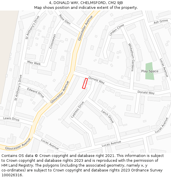 4, DONALD WAY, CHELMSFORD, CM2 9JB: Location map and indicative extent of plot