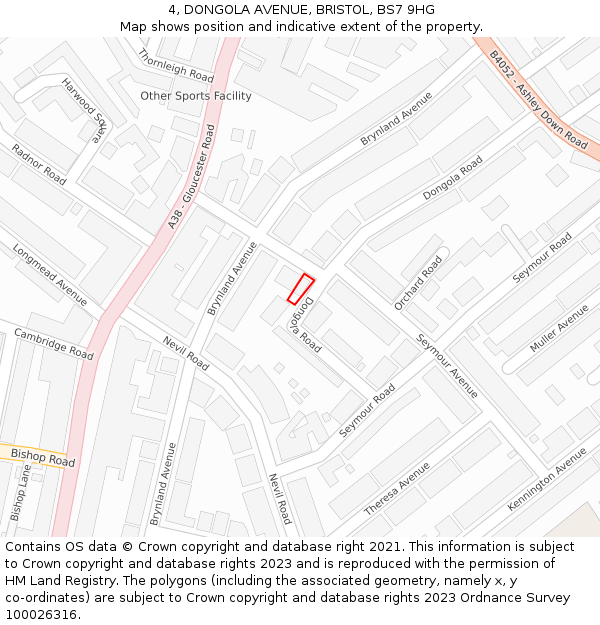 4, DONGOLA AVENUE, BRISTOL, BS7 9HG: Location map and indicative extent of plot