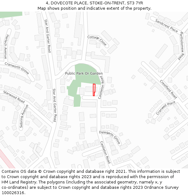 4, DOVECOTE PLACE, STOKE-ON-TRENT, ST3 7YR: Location map and indicative extent of plot