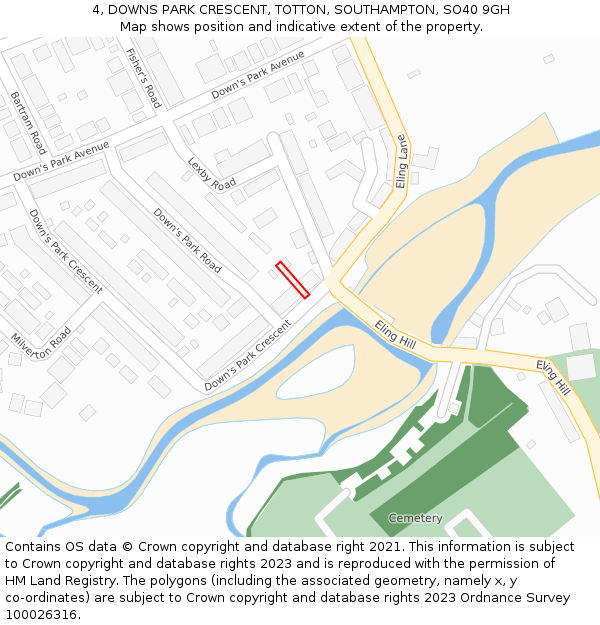 4, DOWNS PARK CRESCENT, TOTTON, SOUTHAMPTON, SO40 9GH: Location map and indicative extent of plot