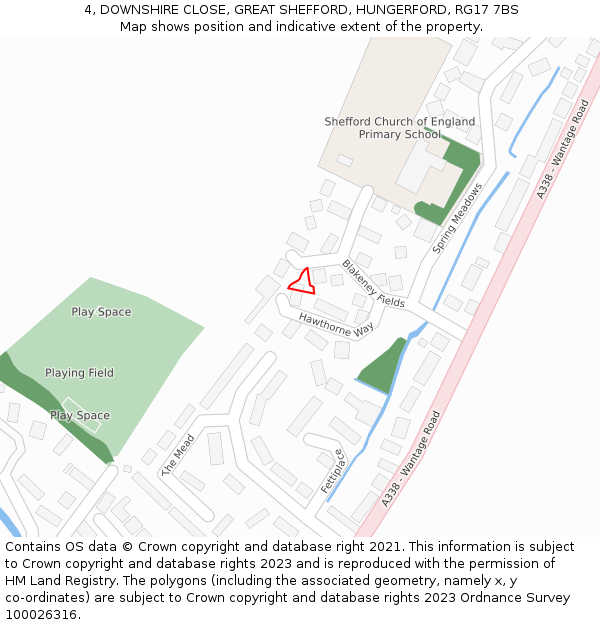 4, DOWNSHIRE CLOSE, GREAT SHEFFORD, HUNGERFORD, RG17 7BS: Location map and indicative extent of plot