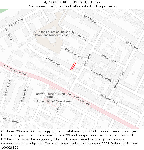4, DRAKE STREET, LINCOLN, LN1 1PP: Location map and indicative extent of plot