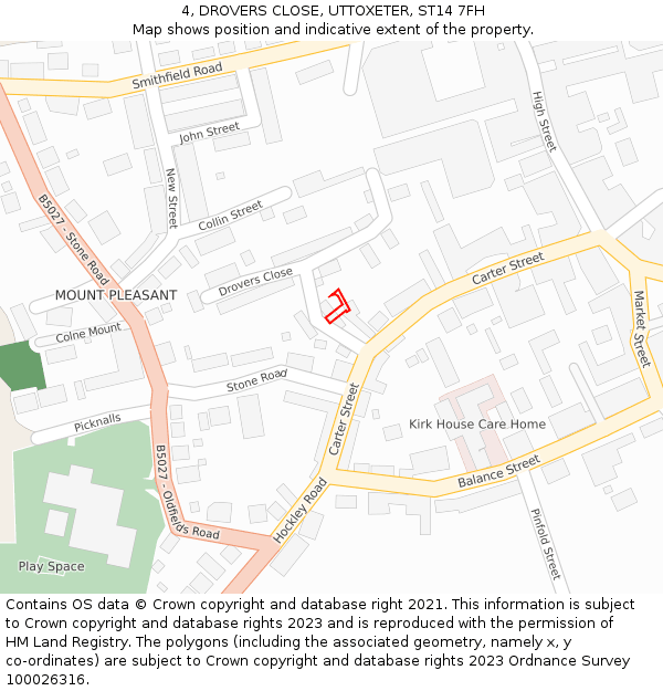 4, DROVERS CLOSE, UTTOXETER, ST14 7FH: Location map and indicative extent of plot