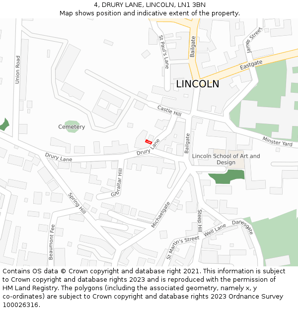 4, DRURY LANE, LINCOLN, LN1 3BN: Location map and indicative extent of plot