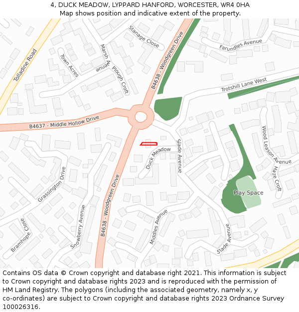 4, DUCK MEADOW, LYPPARD HANFORD, WORCESTER, WR4 0HA: Location map and indicative extent of plot