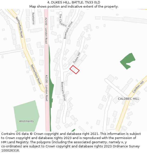 4, DUKES HILL, BATTLE, TN33 0LD: Location map and indicative extent of plot