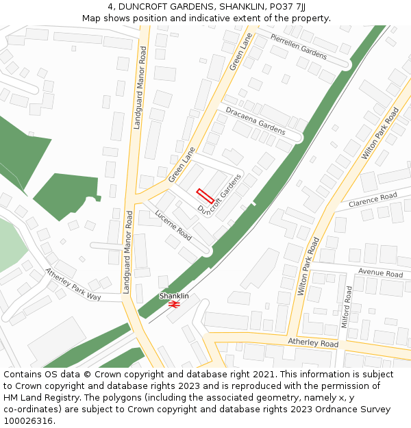 4, DUNCROFT GARDENS, SHANKLIN, PO37 7JJ: Location map and indicative extent of plot