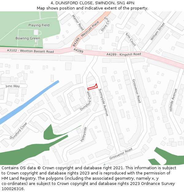 4, DUNSFORD CLOSE, SWINDON, SN1 4PN: Location map and indicative extent of plot