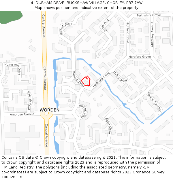 4, DURHAM DRIVE, BUCKSHAW VILLAGE, CHORLEY, PR7 7AW: Location map and indicative extent of plot