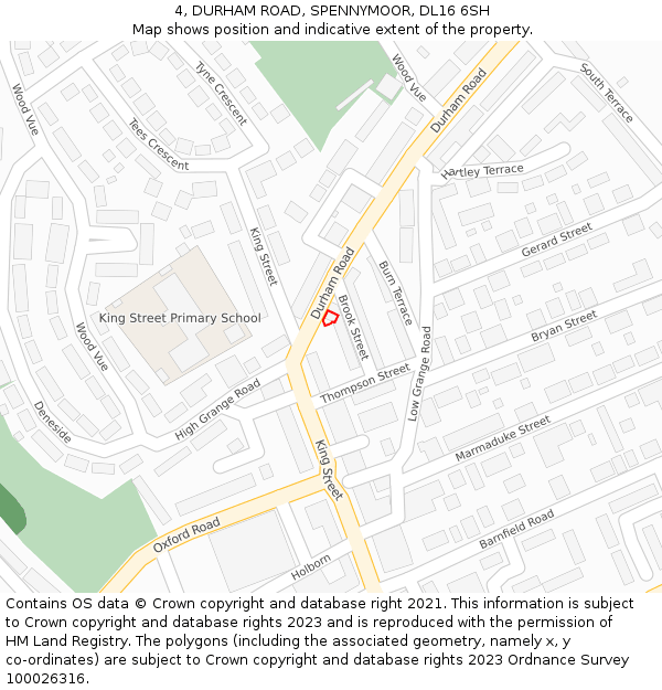 4, DURHAM ROAD, SPENNYMOOR, DL16 6SH: Location map and indicative extent of plot