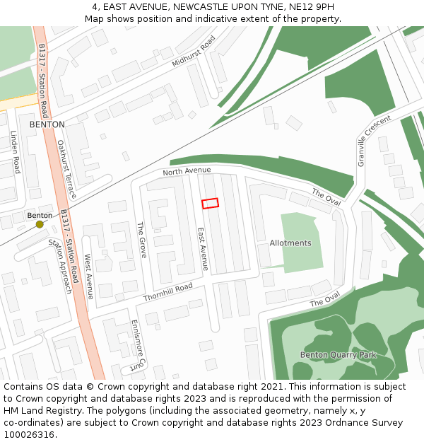 4, EAST AVENUE, NEWCASTLE UPON TYNE, NE12 9PH: Location map and indicative extent of plot