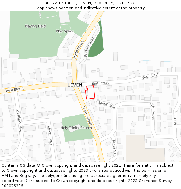 4, EAST STREET, LEVEN, BEVERLEY, HU17 5NG: Location map and indicative extent of plot