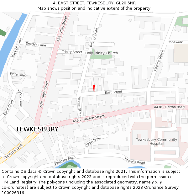 4, EAST STREET, TEWKESBURY, GL20 5NR: Location map and indicative extent of plot