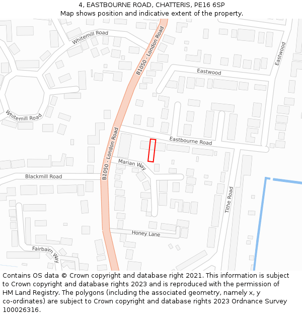 4, EASTBOURNE ROAD, CHATTERIS, PE16 6SP: Location map and indicative extent of plot