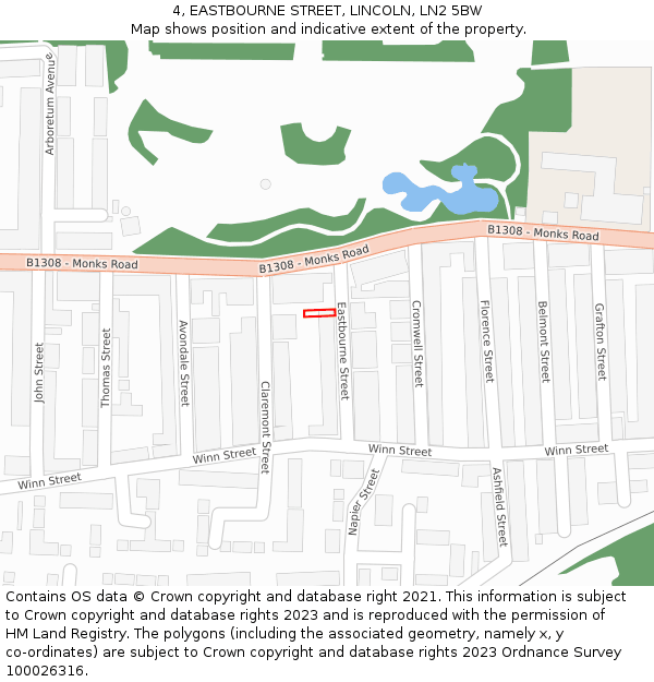 4, EASTBOURNE STREET, LINCOLN, LN2 5BW: Location map and indicative extent of plot