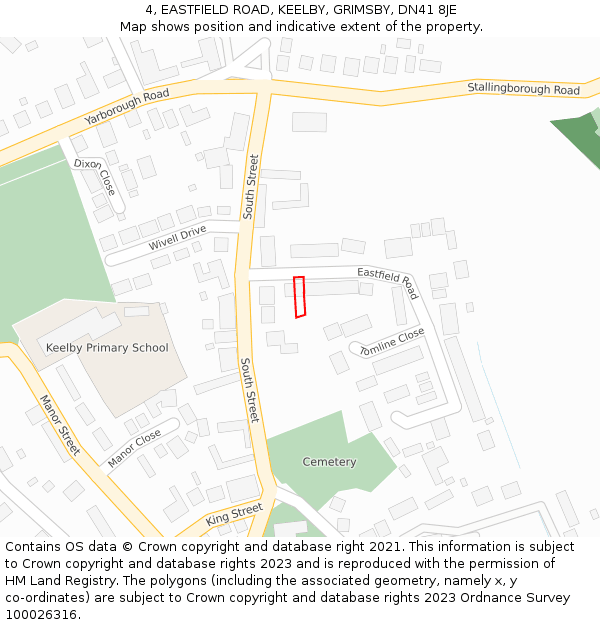 4, EASTFIELD ROAD, KEELBY, GRIMSBY, DN41 8JE: Location map and indicative extent of plot