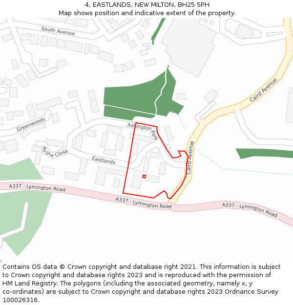 4, EASTLANDS, NEW MILTON, BH25 5PH: Location map and indicative extent of plot